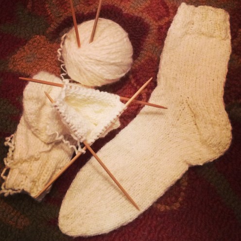 Socks from thrifted sweater yarn (Photo: CKirgiss)